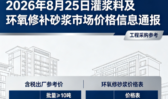 亭湖2026年8月25日灌浆料及环氧修补砂浆市场价格信息通报